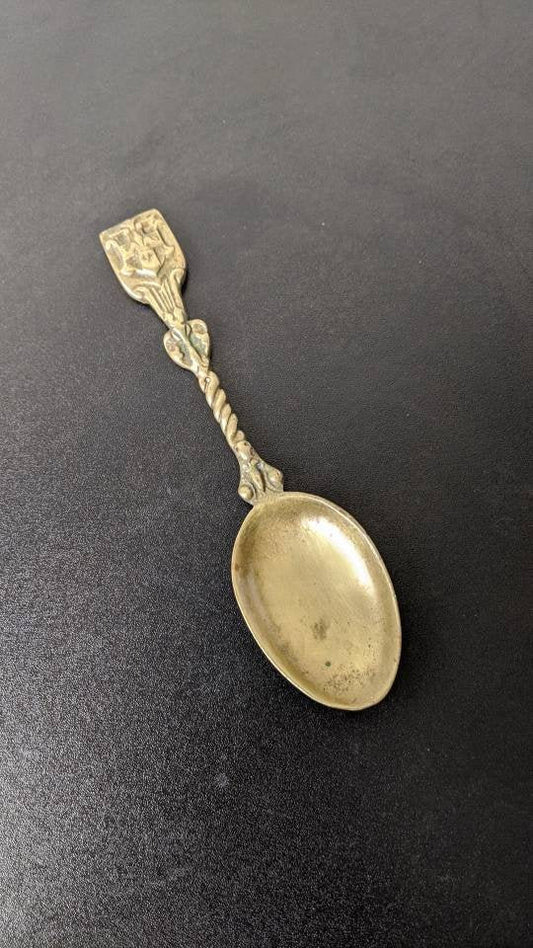 Decorative Heraldic Brass Spoon, Vintage Tourist Kitsch