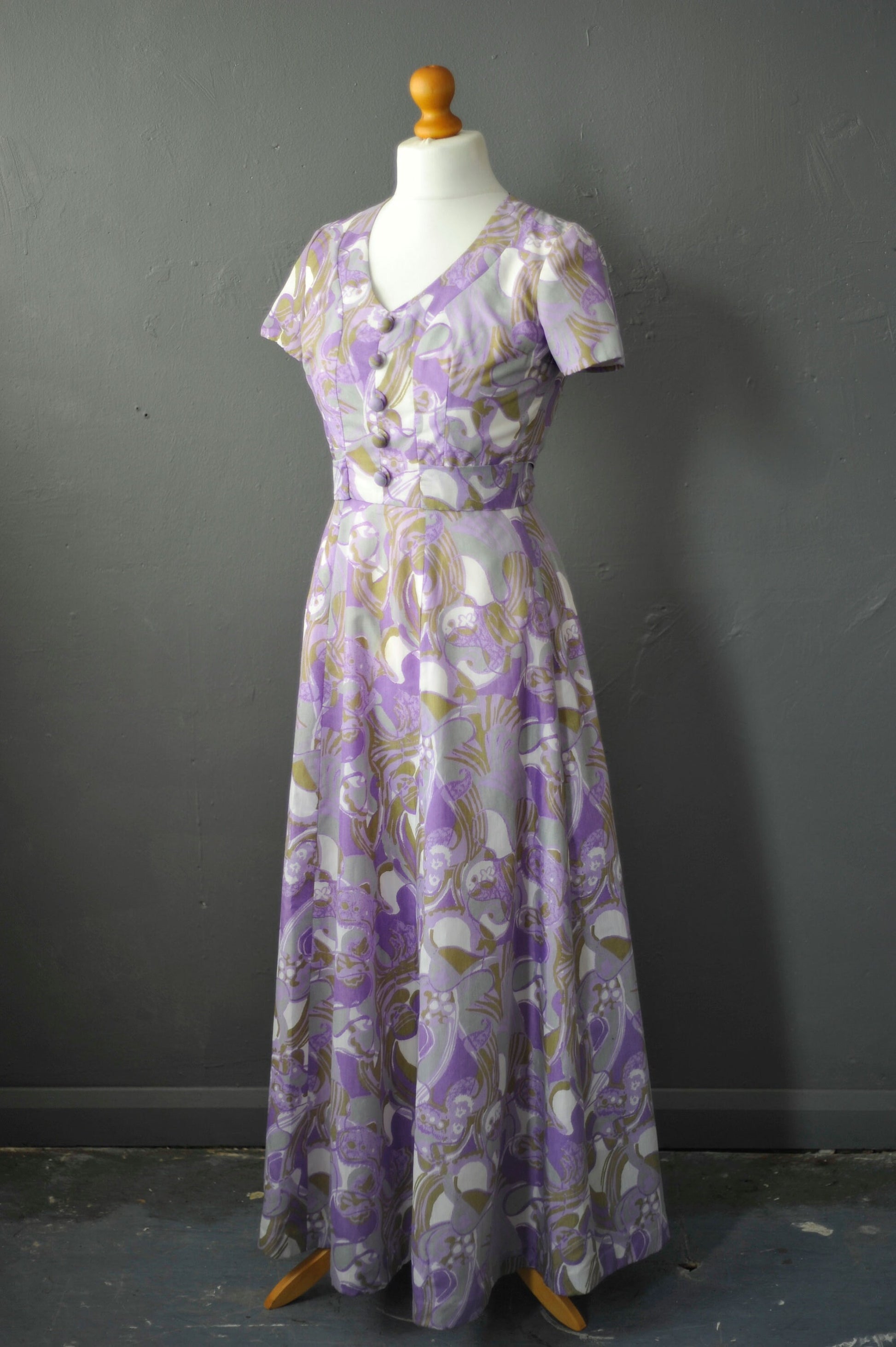 Vintage 50s Lilac Purple Floral Summer Dress by Ricci Michaels of Mayfair, Size Medium