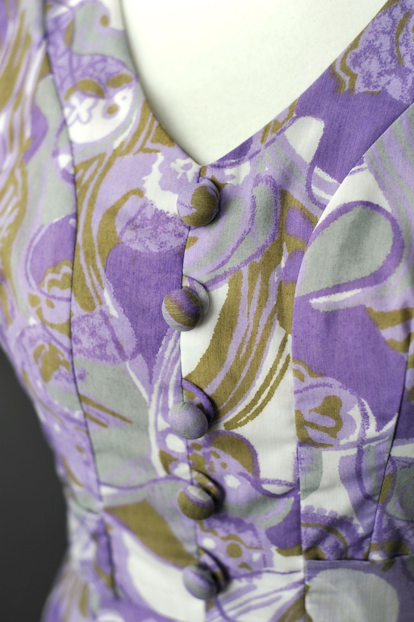 Vintage 50s Lilac Purple Floral Summer Dress by Ricci Michaels of Mayfair, Size Medium