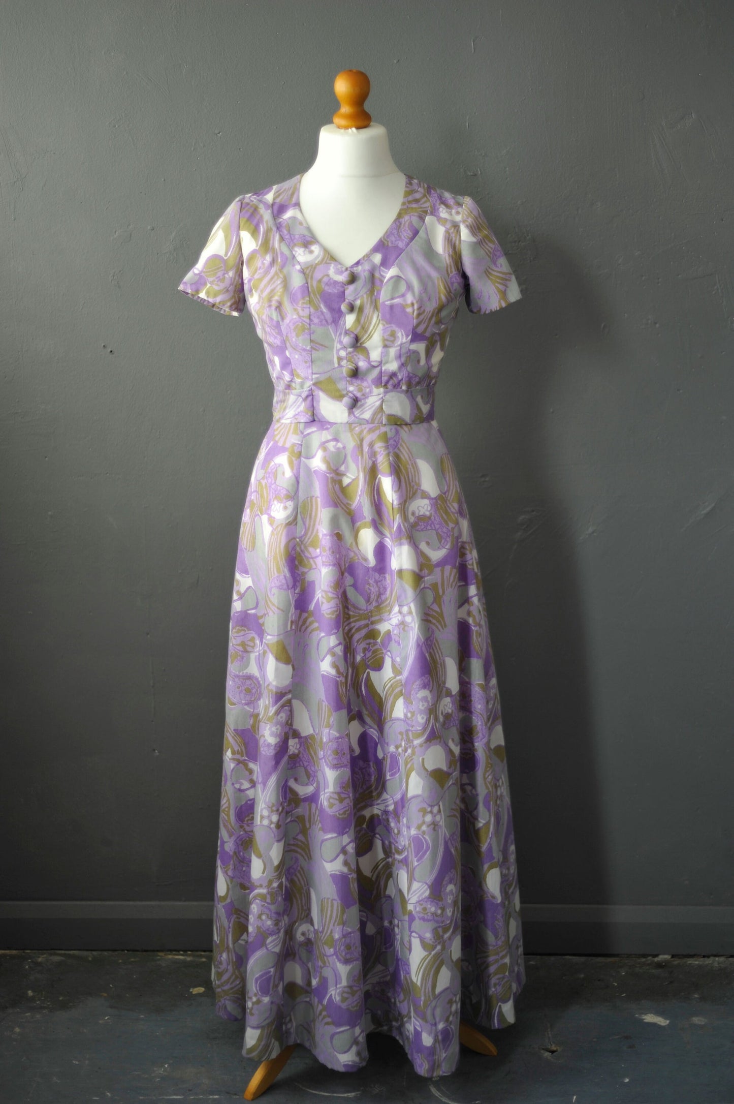 Vintage 50s Lilac Purple Floral Summer Dress by Ricci Michaels of Mayfair, Size Medium