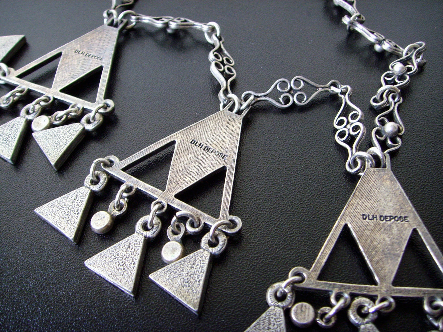 70s French DLH Depose Triangle Enamel Necklace, Modernist Brutalist Choker