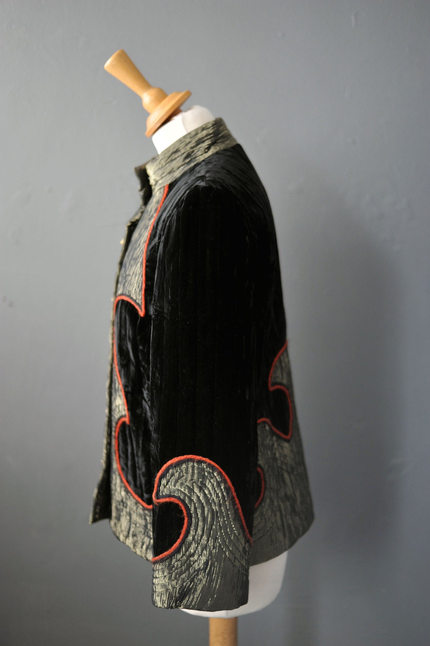 Vintage Koos Van Den Akker Velvet Jacket with Metallic Gold, 80s Quilted Blazer, Size Small Medium