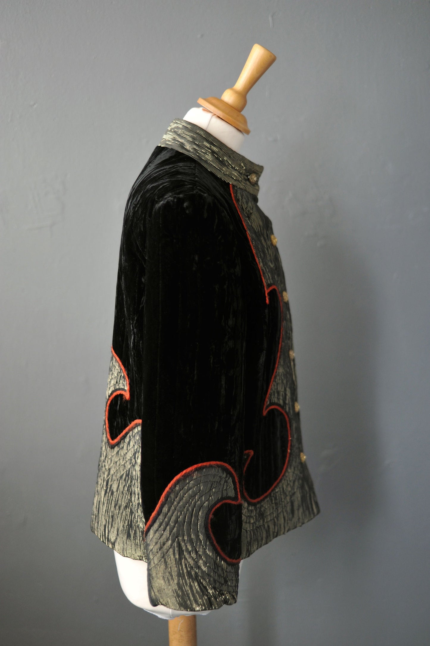 Vintage Koos Van Den Akker Velvet Jacket with Metallic Gold, 80s Quilted Blazer, Size Small Medium