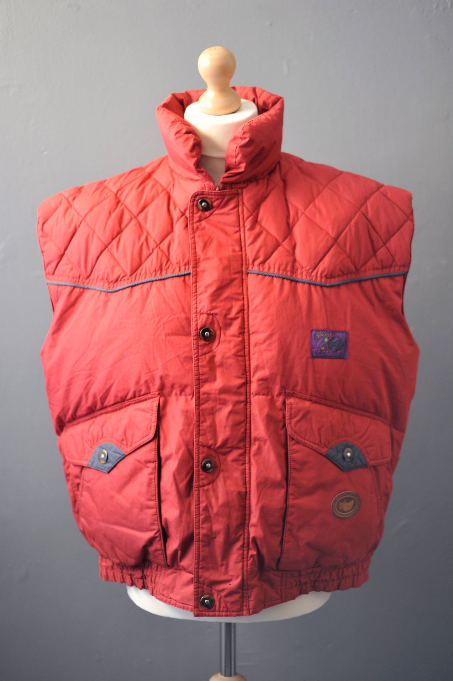 90s Goose Down Bodywarmer, Padded Gilet with High Collar, Size XXL
