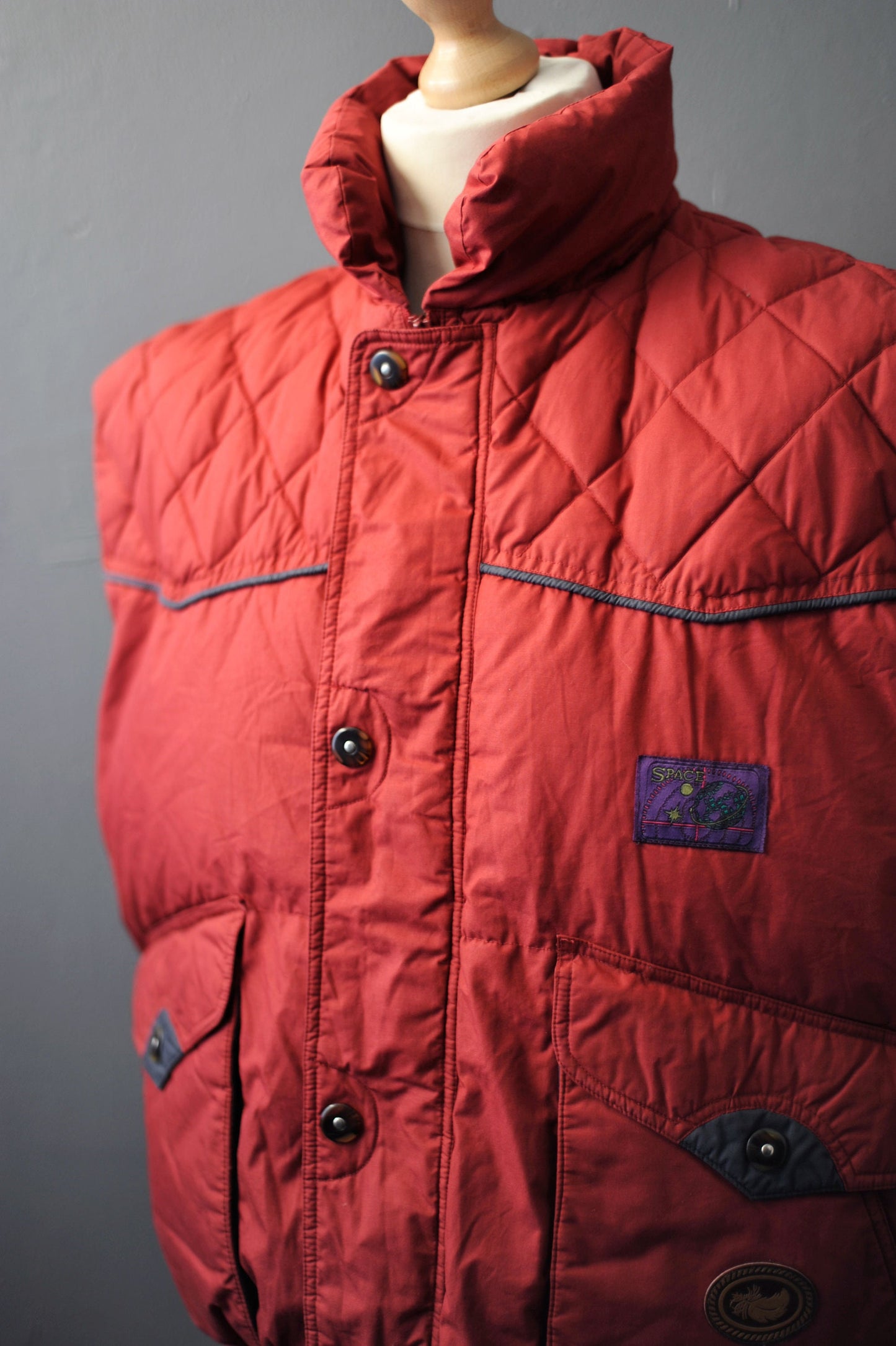 90s Goose Down Bodywarmer, Padded Gilet with High Collar, Size XXL