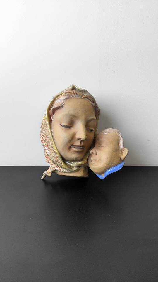 Vintage Mother and Child Wall Sculpture, Madonna Inspired Ceramic Art