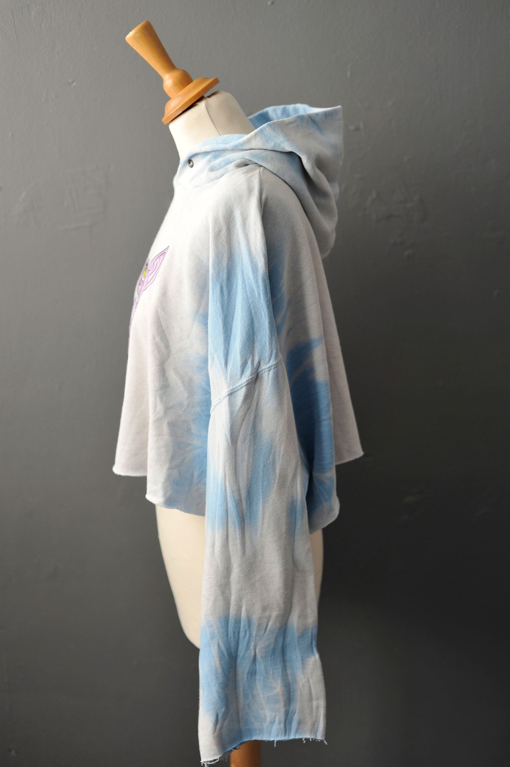 Ice Blue Tie Dye Cropped Hoodie with Occult Sphynx Cat