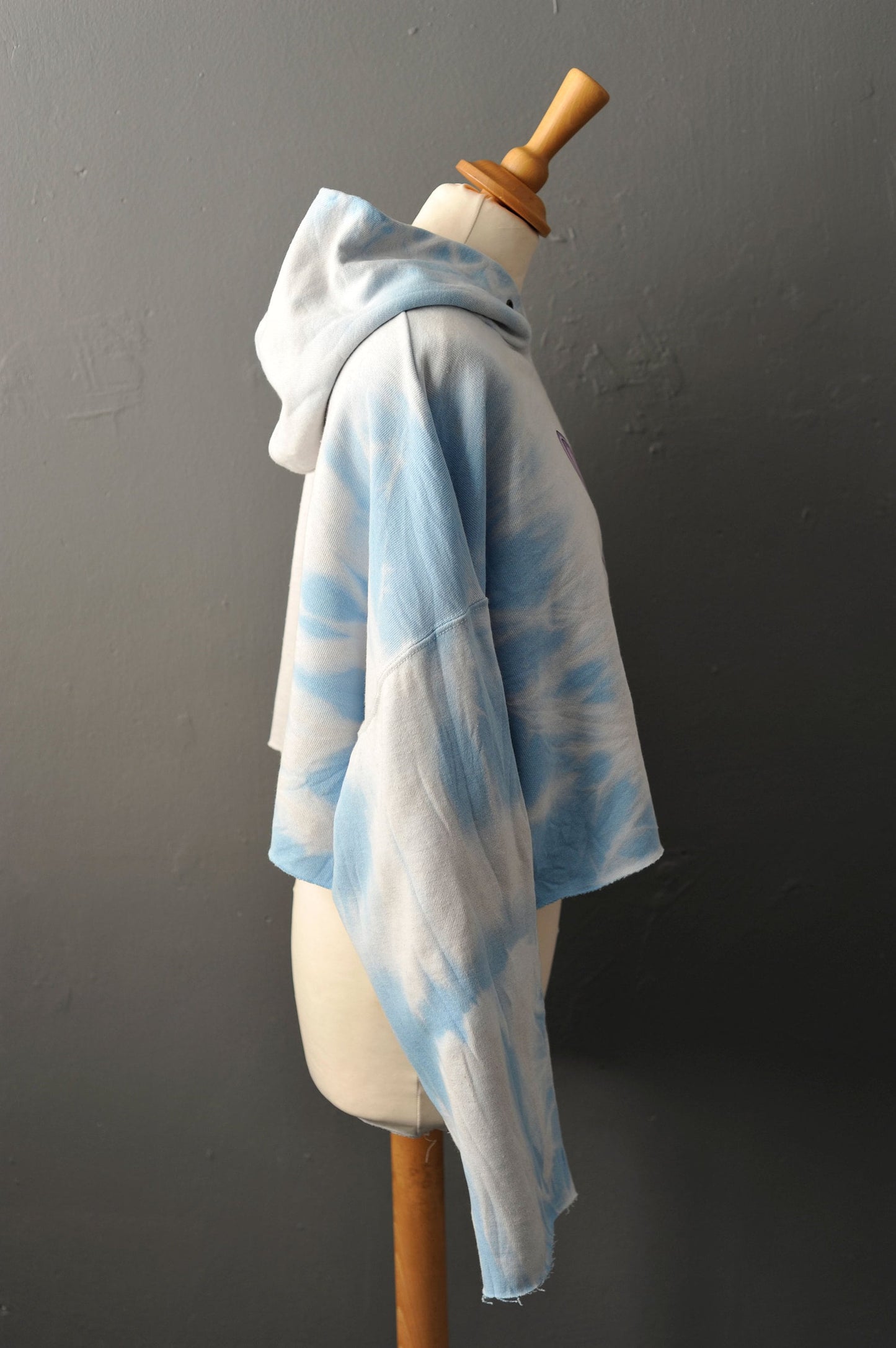 Ice Blue Tie Dye Cropped Hoodie with Occult Sphynx Cat