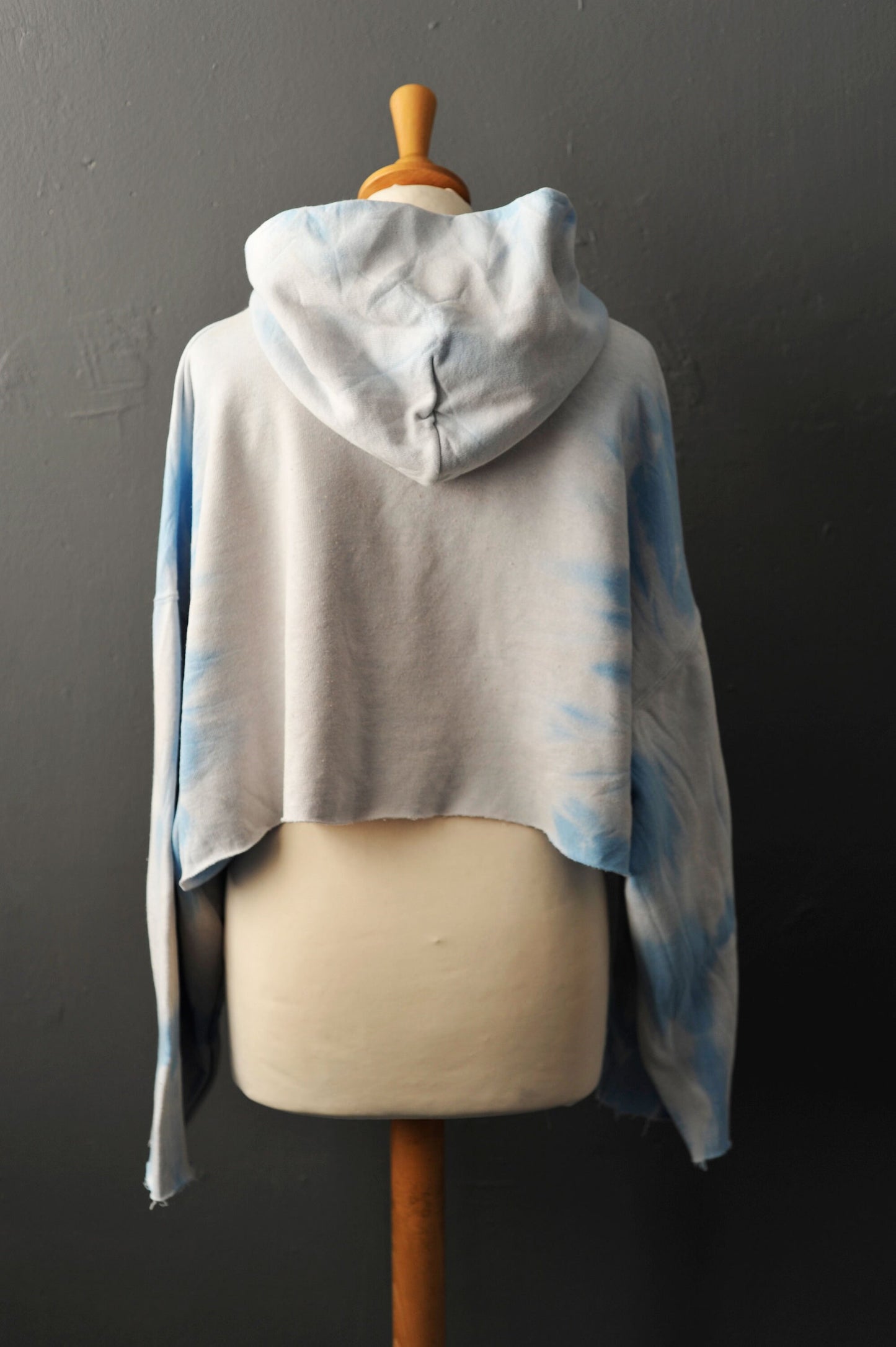 Ice Blue Tie Dye Cropped Hoodie with Occult Sphynx Cat