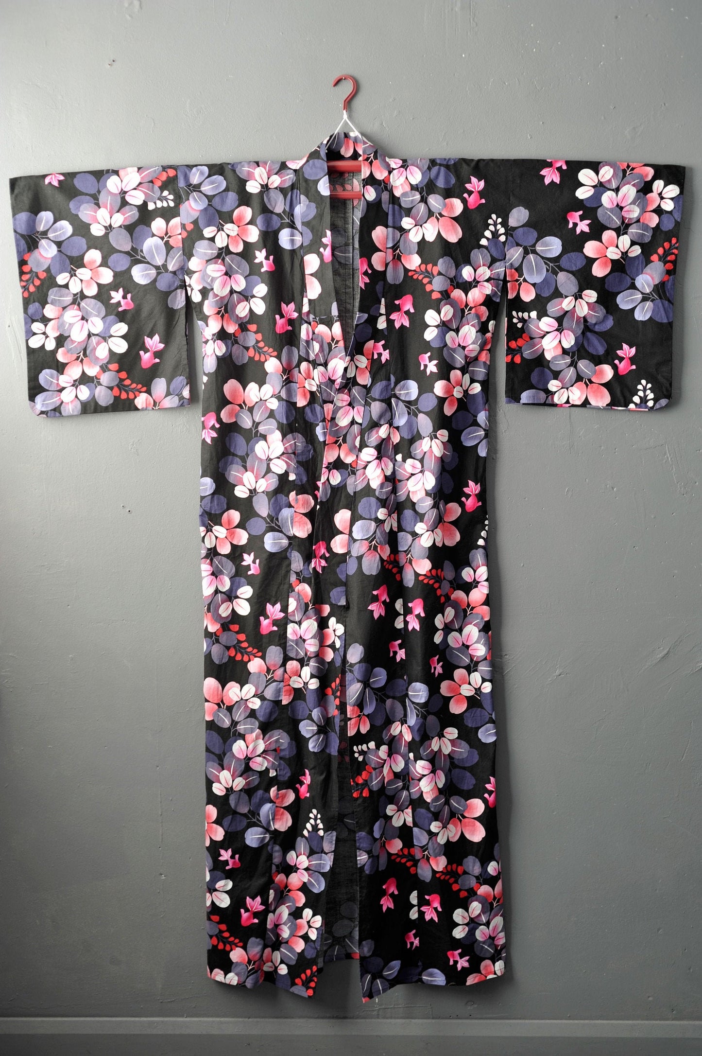 Goldfish and Hagi Yukata Kimono, Japanese Cotton Summer Clothing, M to XL