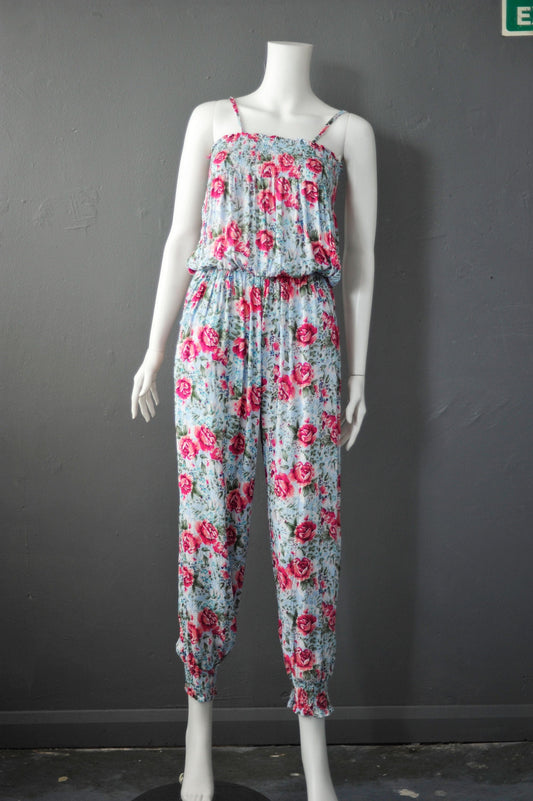 Strappy Rose Print Jumpsuit, 90s Tyk Cottagecore One Piece, Size Small to Medium