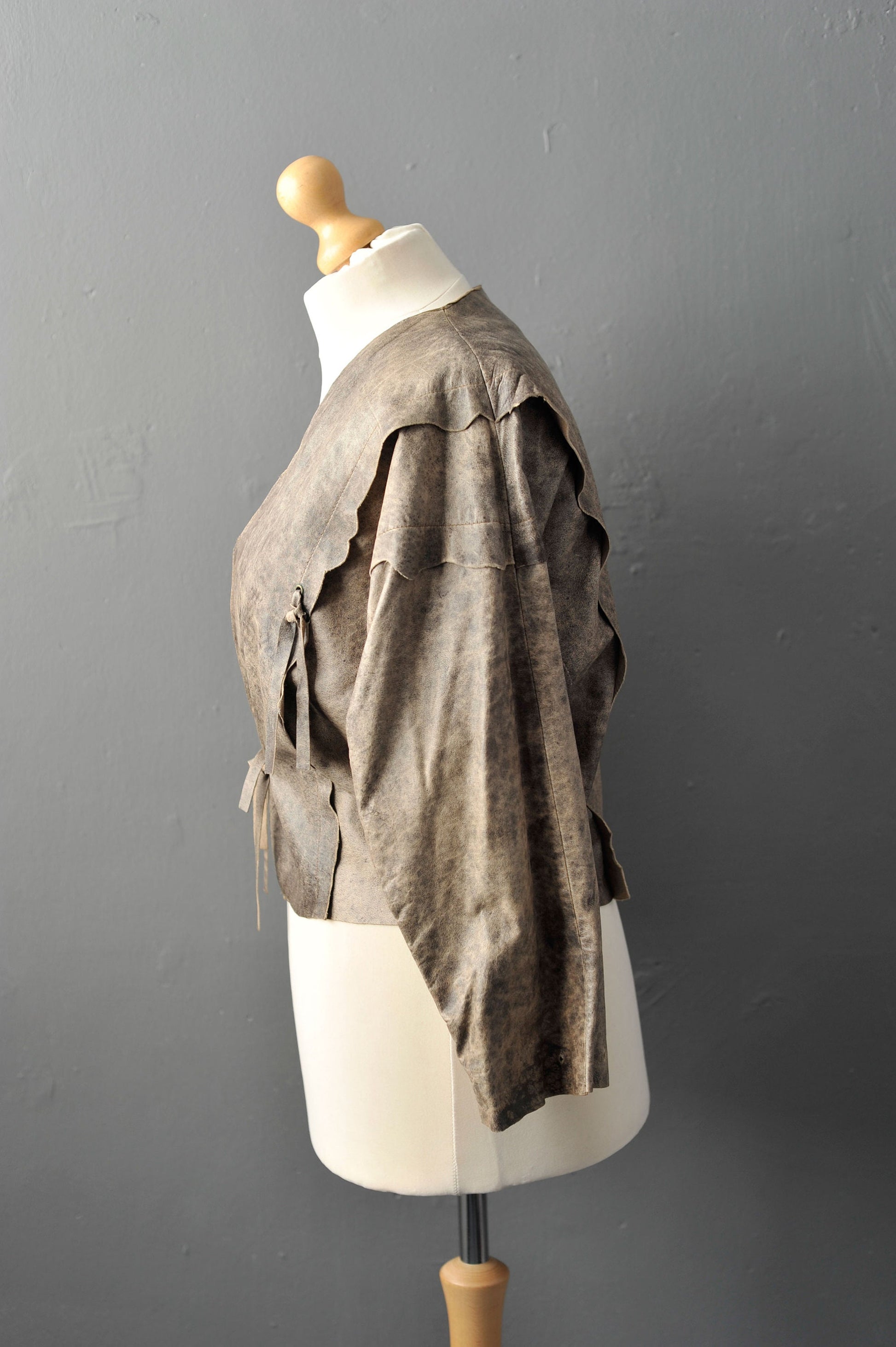 80s Leather Coat, Eighties Apocalypse Cave Girl Jacket, Size Large