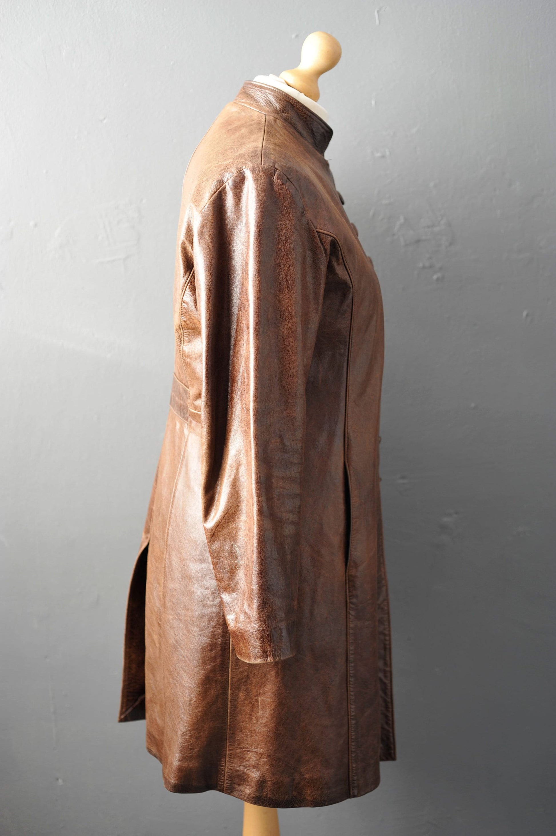 80s Leather Jacket by Iceberg, Eighties Frock Coat, Size XL