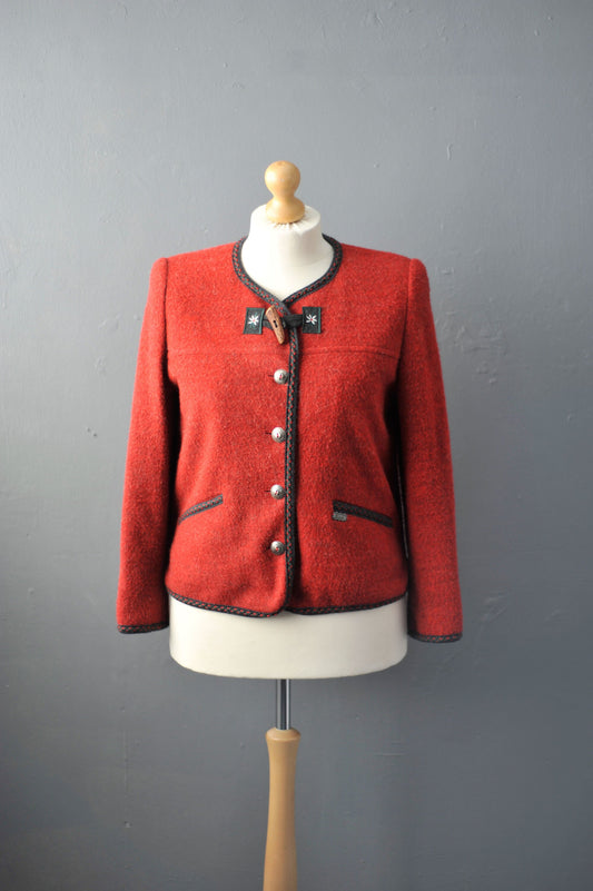 Bavarian Alpine Blazer by M&G, Oktoberfest Trachten Jacket with Edelweiss Flower, Size Medium