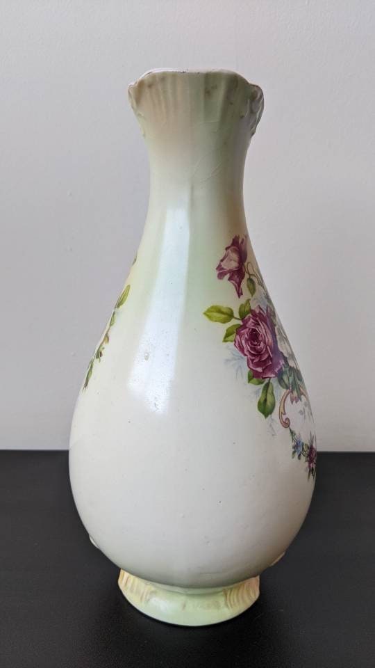 Antique S F & Co Crown Devon Vase, Vellum Blush Ware Rose Pattern, 0522