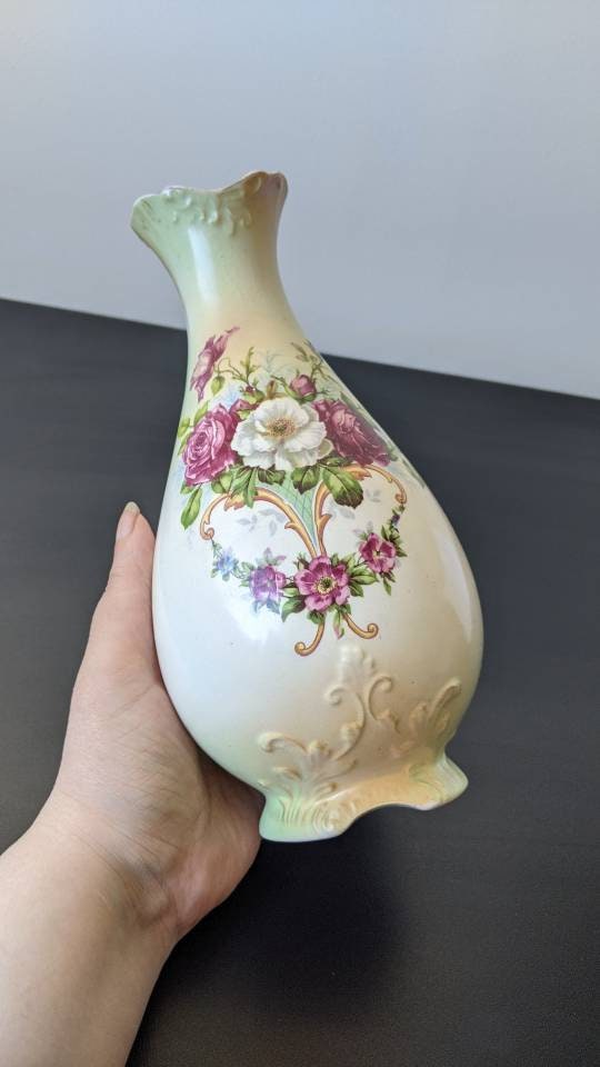 Antique S F & Co Crown Devon Vase, Vellum Blush Ware Rose Pattern, 0522