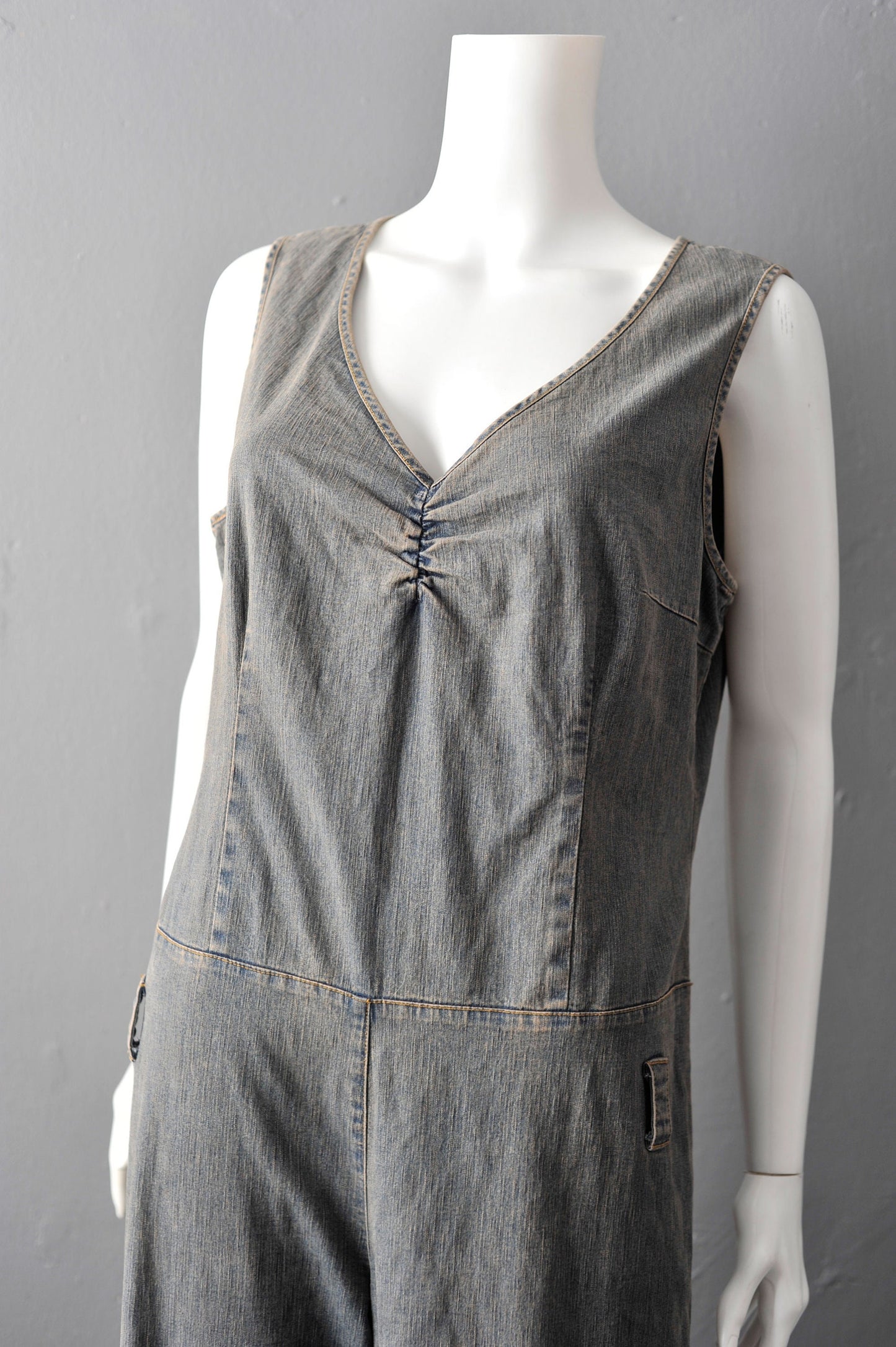 90s Flared Denim Jumpsuit, Retro Bell Bottom Overalls, Size Large