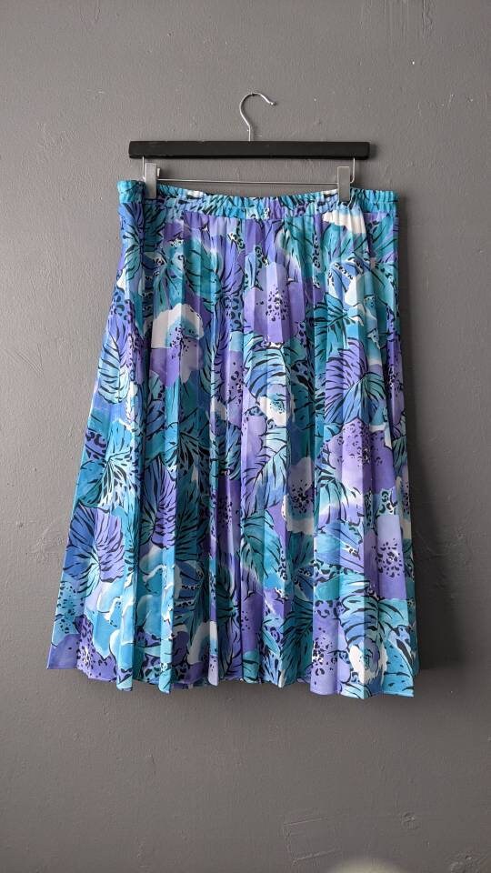 90s Floral Midi Pleated Skirt, Plus Size