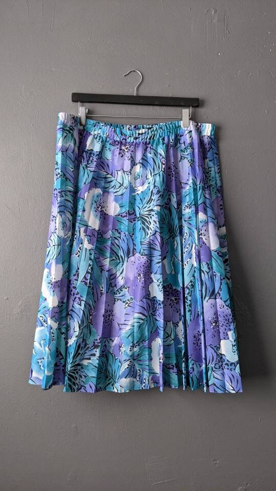 90s Floral Midi Pleated Skirt, Plus Size