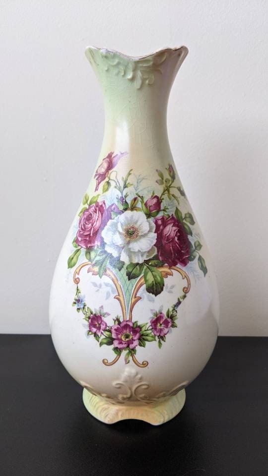 Antique S F & Co Crown Devon Vase, Vellum Blush Ware Rose Pattern, 0522