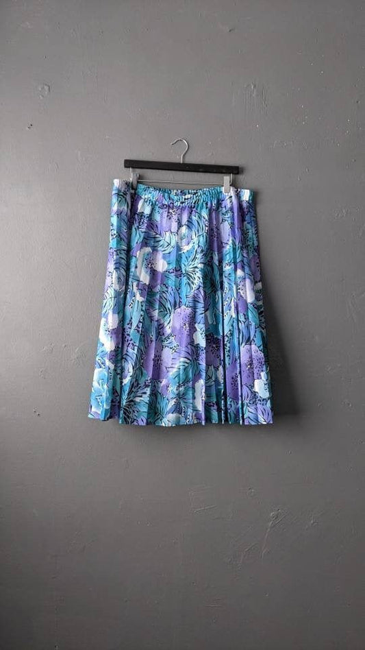 90s Floral Midi Pleated Skirt, Plus Size