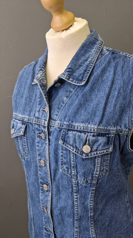 Vintage Denim Vest, 90s Trucker Gilet, Sleeveless Jean Jacket, Plus Size XL