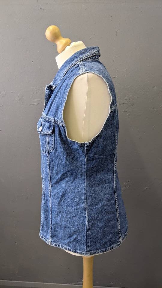 Vintage Denim Vest, 90s Trucker Gilet, Sleeveless Jean Jacket, Plus Size XL