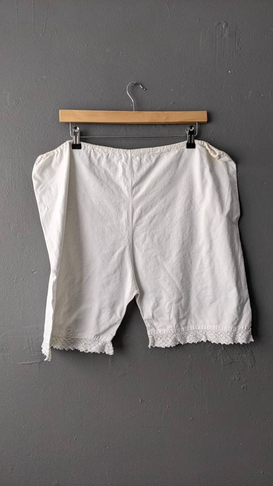 Vintage Cotton Bloomers with Lace, Long Underwear Shorts, Plus Size