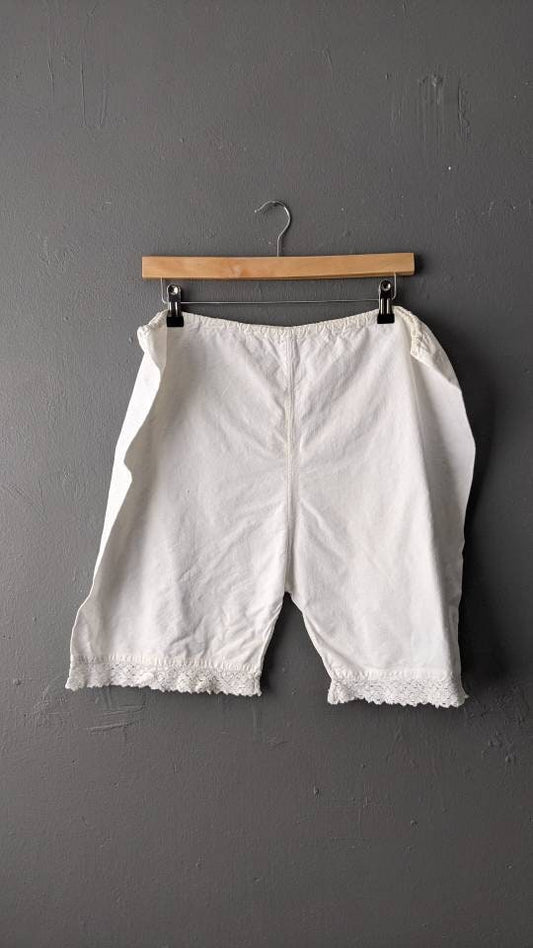 Vintage Cotton Bloomers with Lace, Long Underwear Shorts, Plus Size