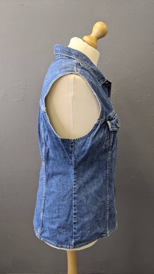 Vintage Denim Vest, 90s Trucker Gilet, Sleeveless Jean Jacket, Plus Size XL