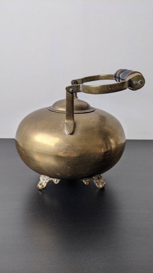 Antique Brass Toddy Kettle, Medium Size Decorative Rustic Ornament