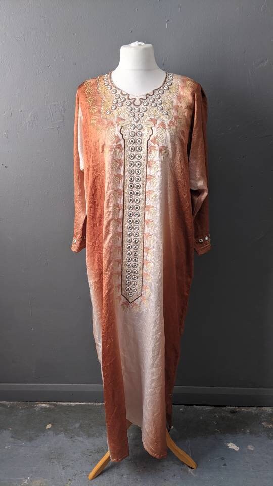 Vintage Caftan Beach Dress, Moroccan Style Holiday Coverup, Free Size