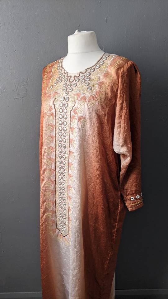 Vintage Caftan Beach Dress, Moroccan Style Holiday Coverup, Free Size