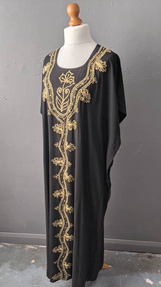 Vintage Embroidered Caftan Beach Dress, Ethnic Style Holiday Coverup, Free Size