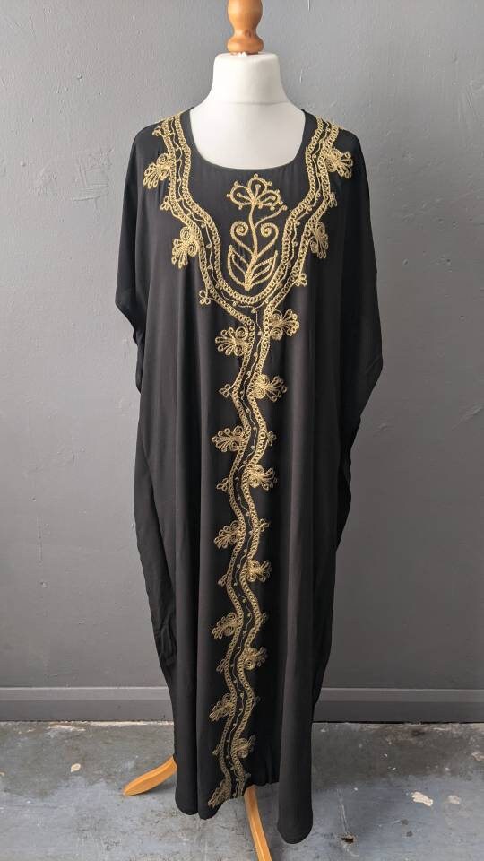 Vintage Embroidered Caftan Beach Dress, Ethnic Style Holiday Coverup, Free Size