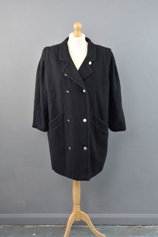 80s Plus Size Wool Blend Coat, Double Breasted Oversized Jacket, Size XXL