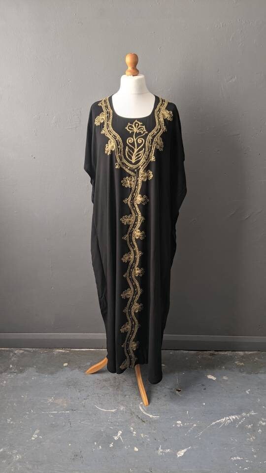 Vintage Embroidered Caftan Beach Dress, Ethnic Style Holiday Coverup, Free Size