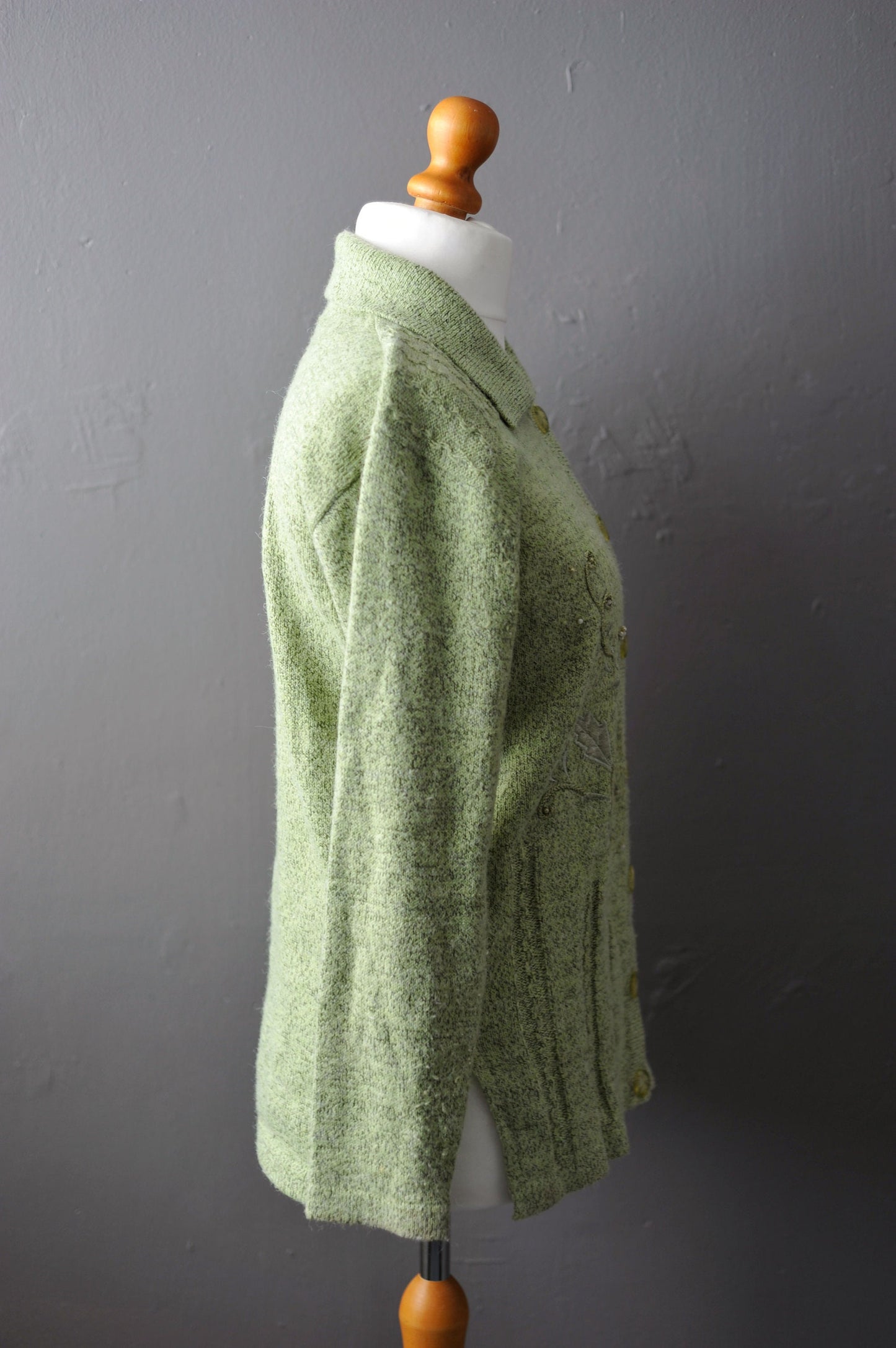 90s Speckled Floral Cardigan, Granny's Apple Green Knit, Size Medium