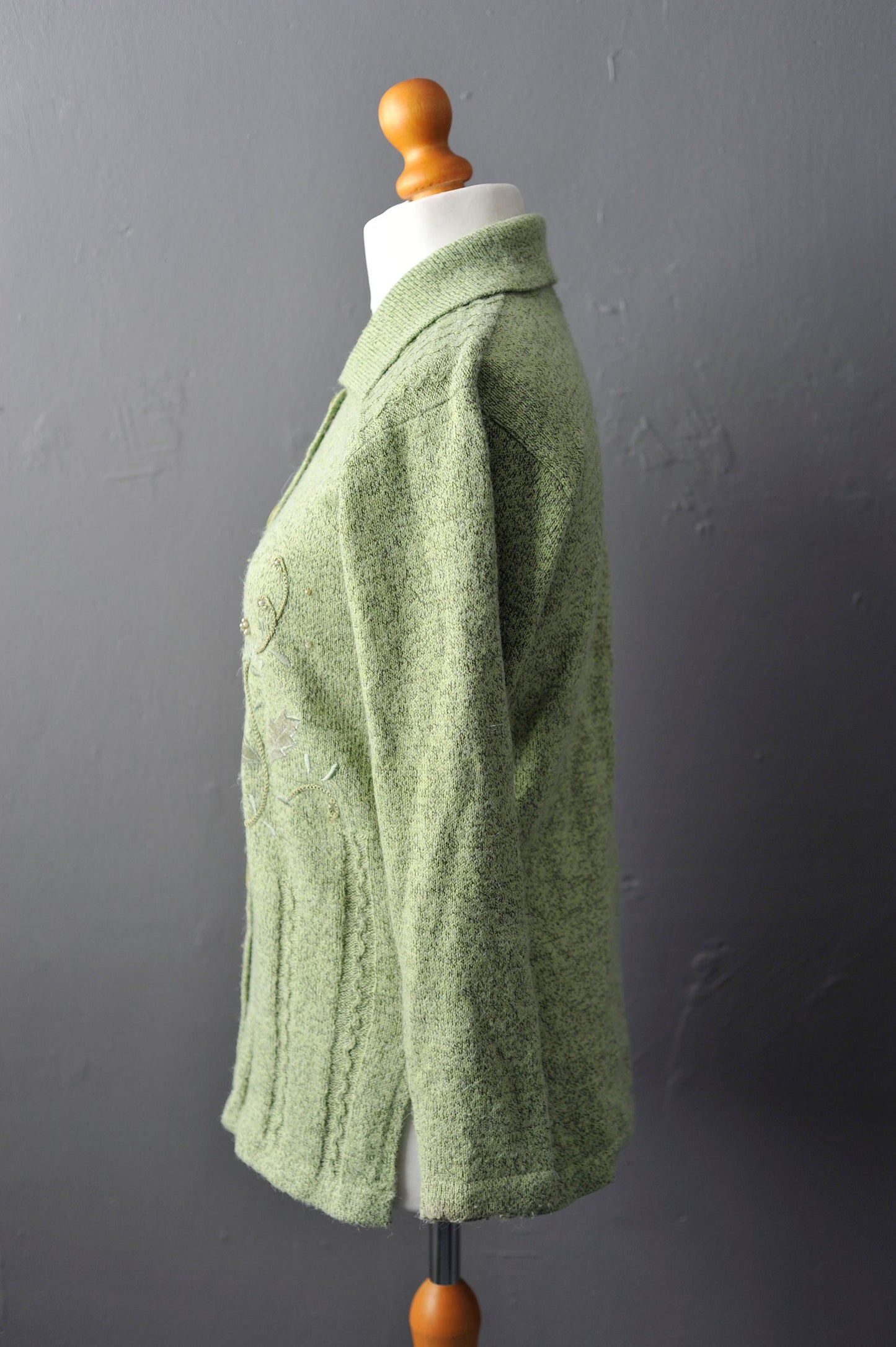 90s Speckled Floral Cardigan, Granny's Apple Green Knit, Size Medium