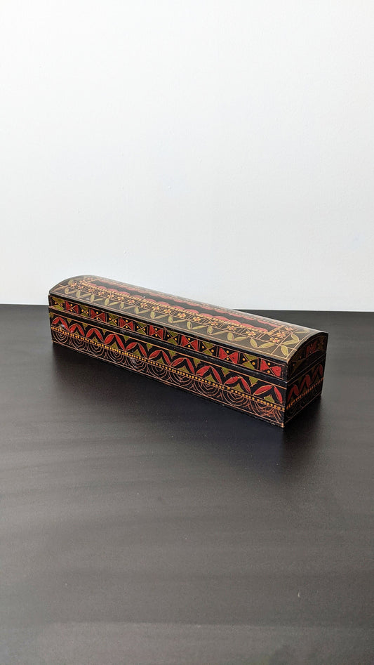 Vintage Handpainted Scribe's Box, Wooden Pen Pencil Storage