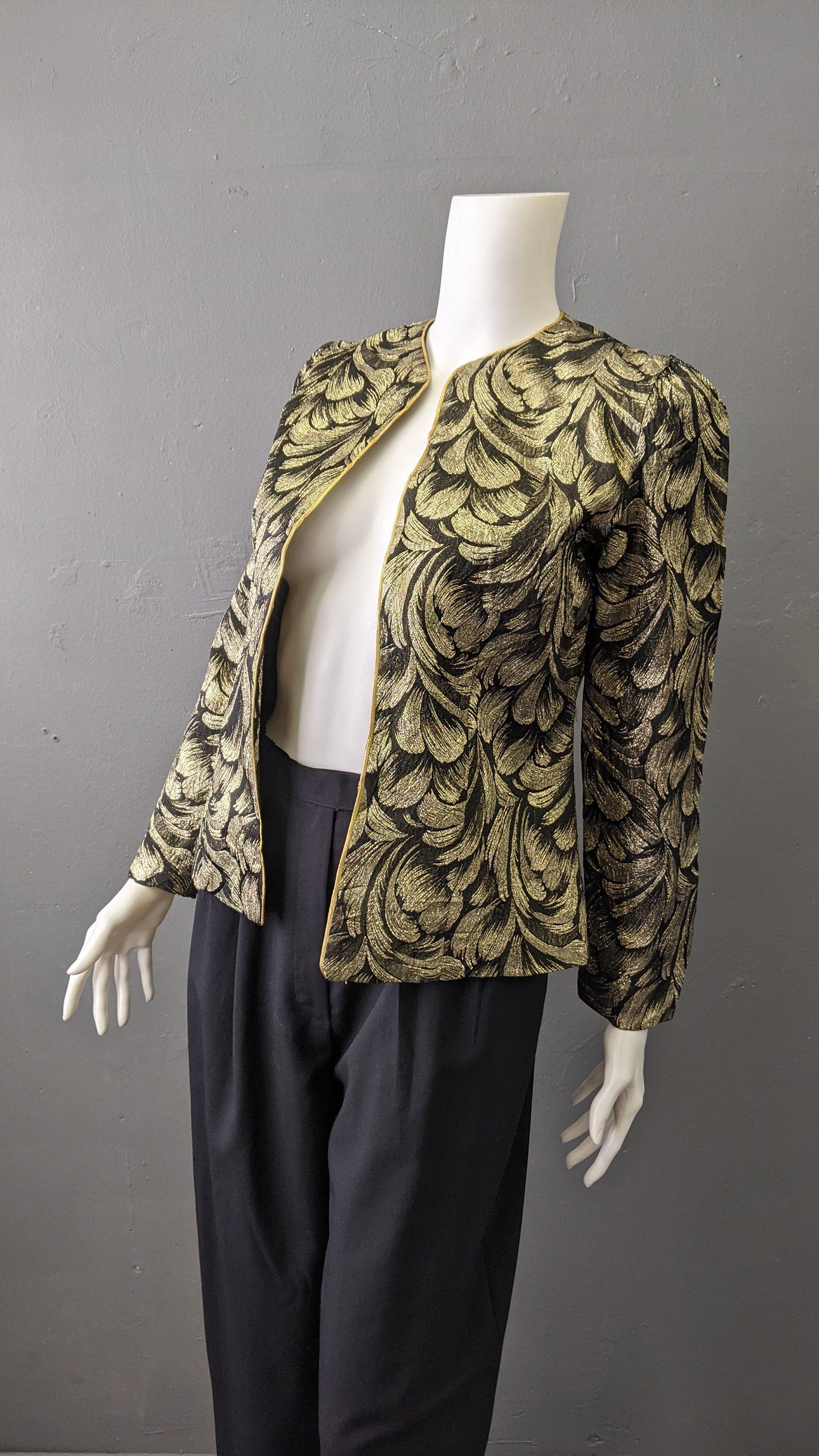 80s Sparkly Metallic Gold Jacket, Glam Eveningwear, Size Small