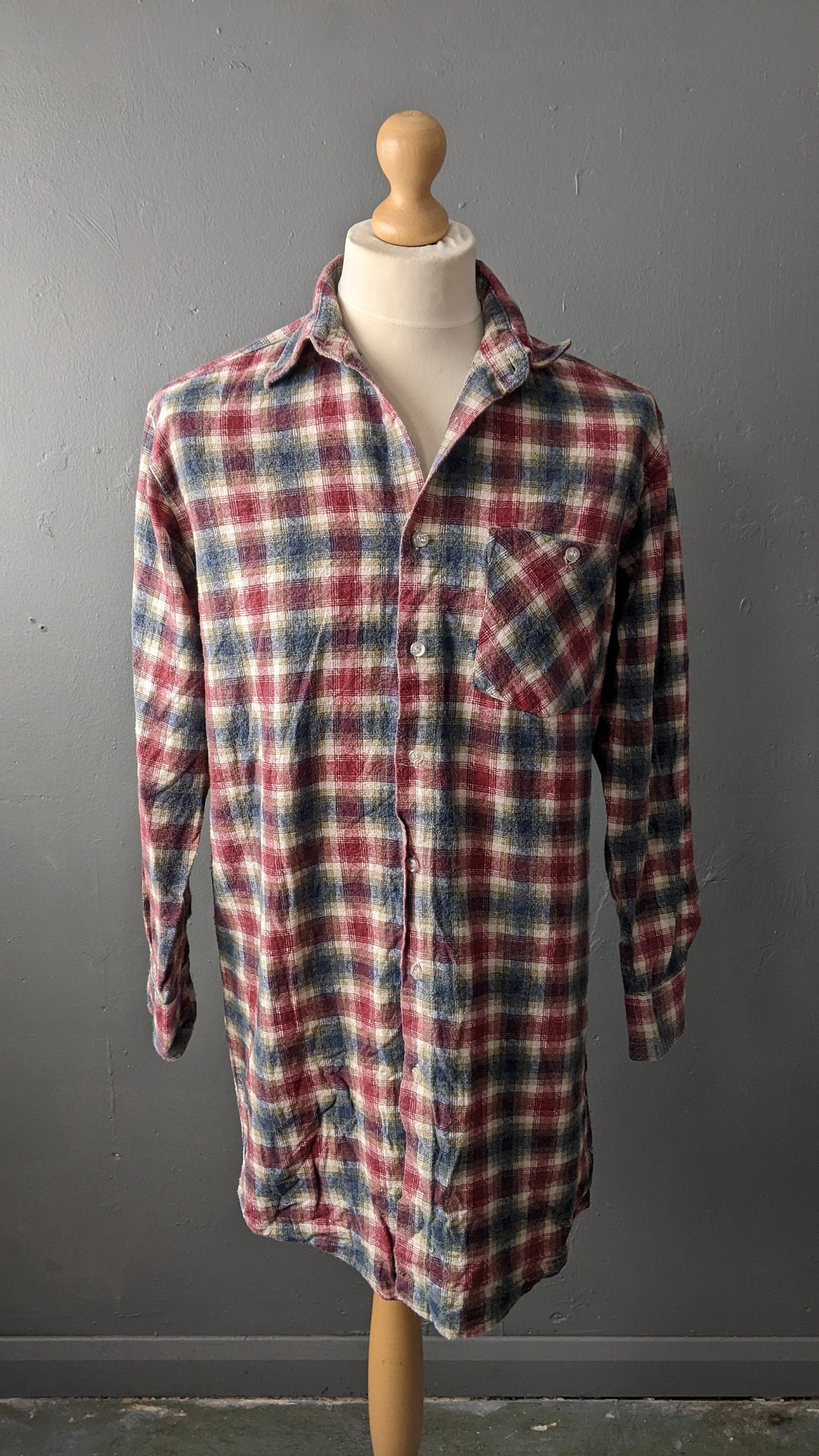 Mens Cotton Flannel Nightshirt, 90s Vintage, Size Large