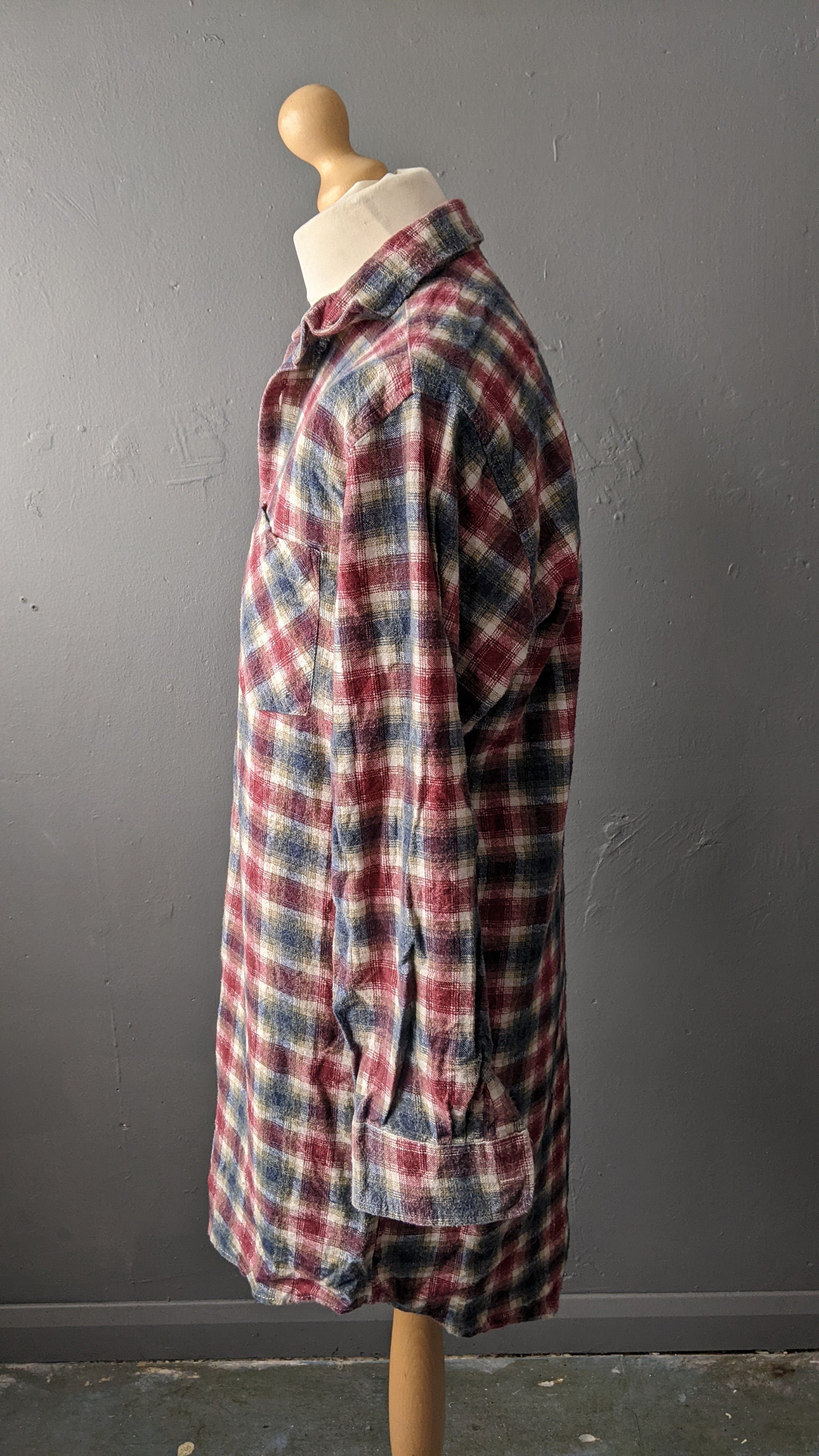 Mens Cotton Flannel Nightshirt, 90s Vintage, Size Large