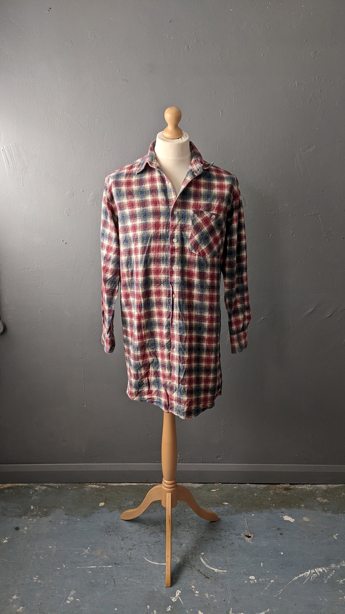 Mens Cotton Flannel Nightshirt, 90s Vintage, Size Large