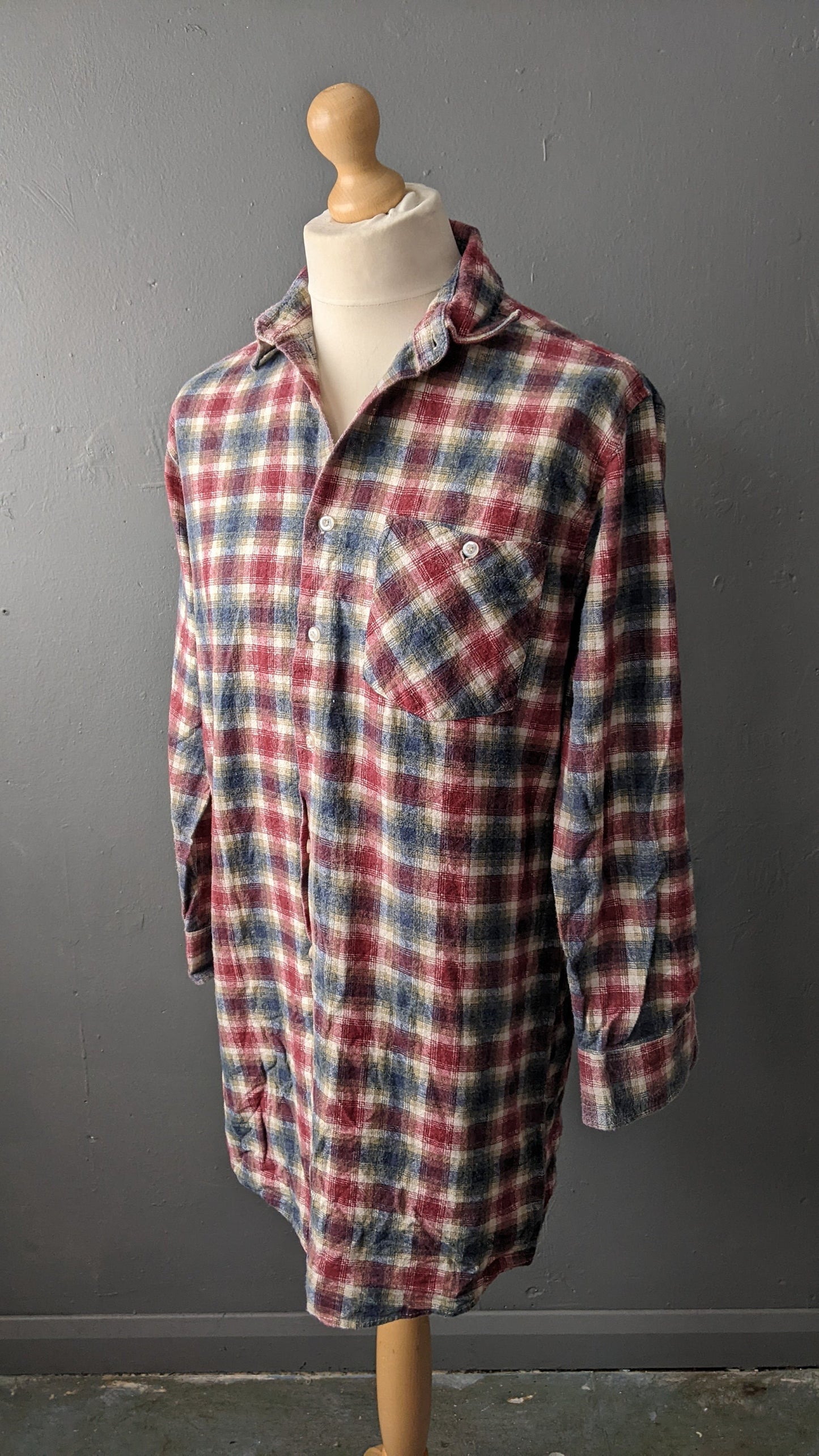 Mens Cotton Flannel Nightshirt, 90s Vintage, Size Large