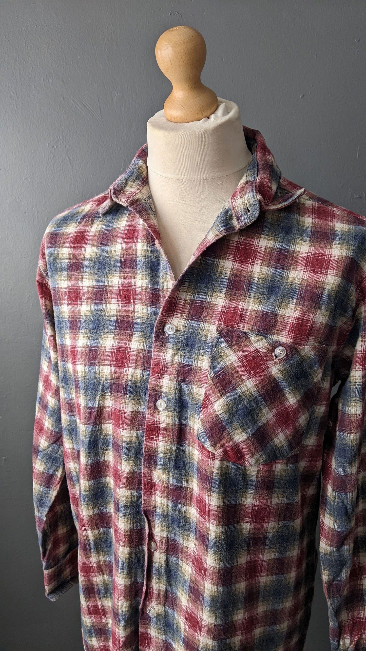 Mens Cotton Flannel Nightshirt, 90s Vintage, Size Large