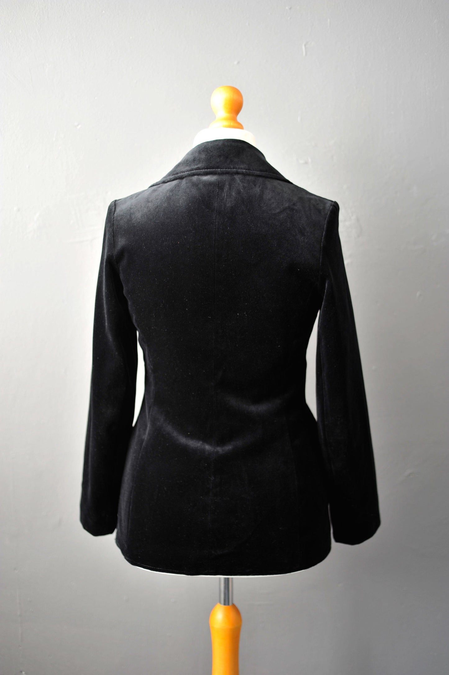 Black Velvet Jacket, Vintage 80s Fitted Boho Blazer, Size Small