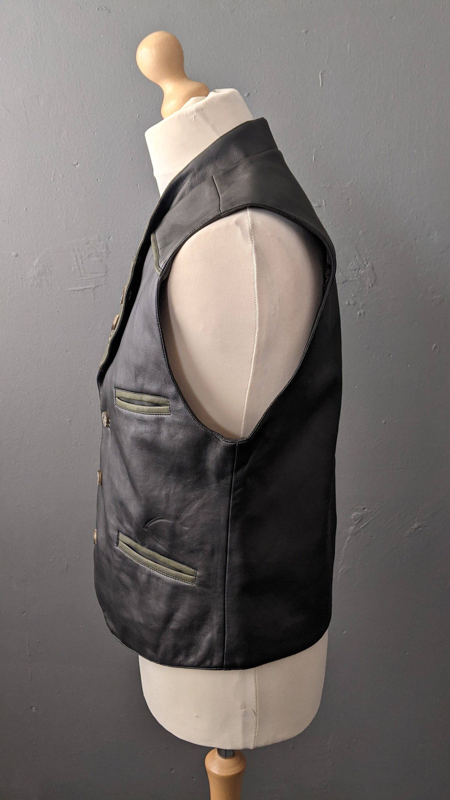 Mens Trachten Leatherette Vest, Vintage Oktoberfest Waistcoat, 42 Chest Size Medium