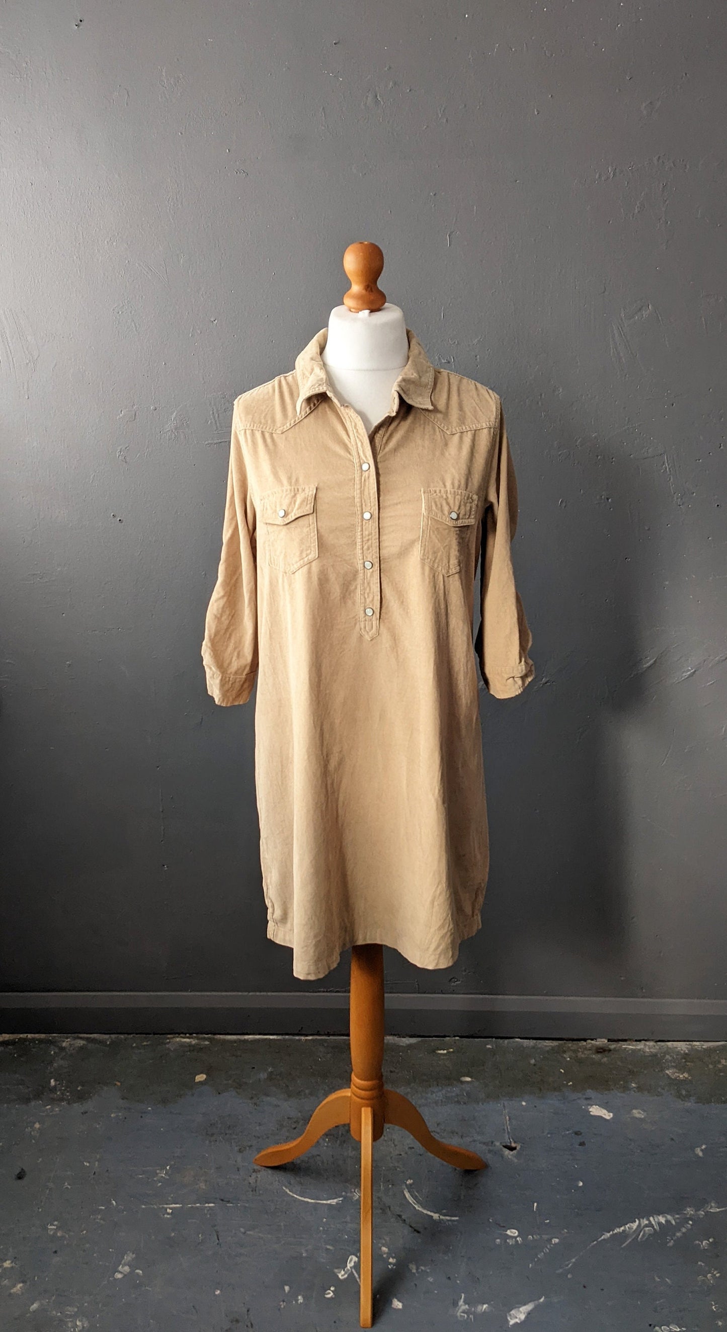 90s Corduroy Shirt Dress by Old Navy, Mid Thigh Length Minidress, Size Large