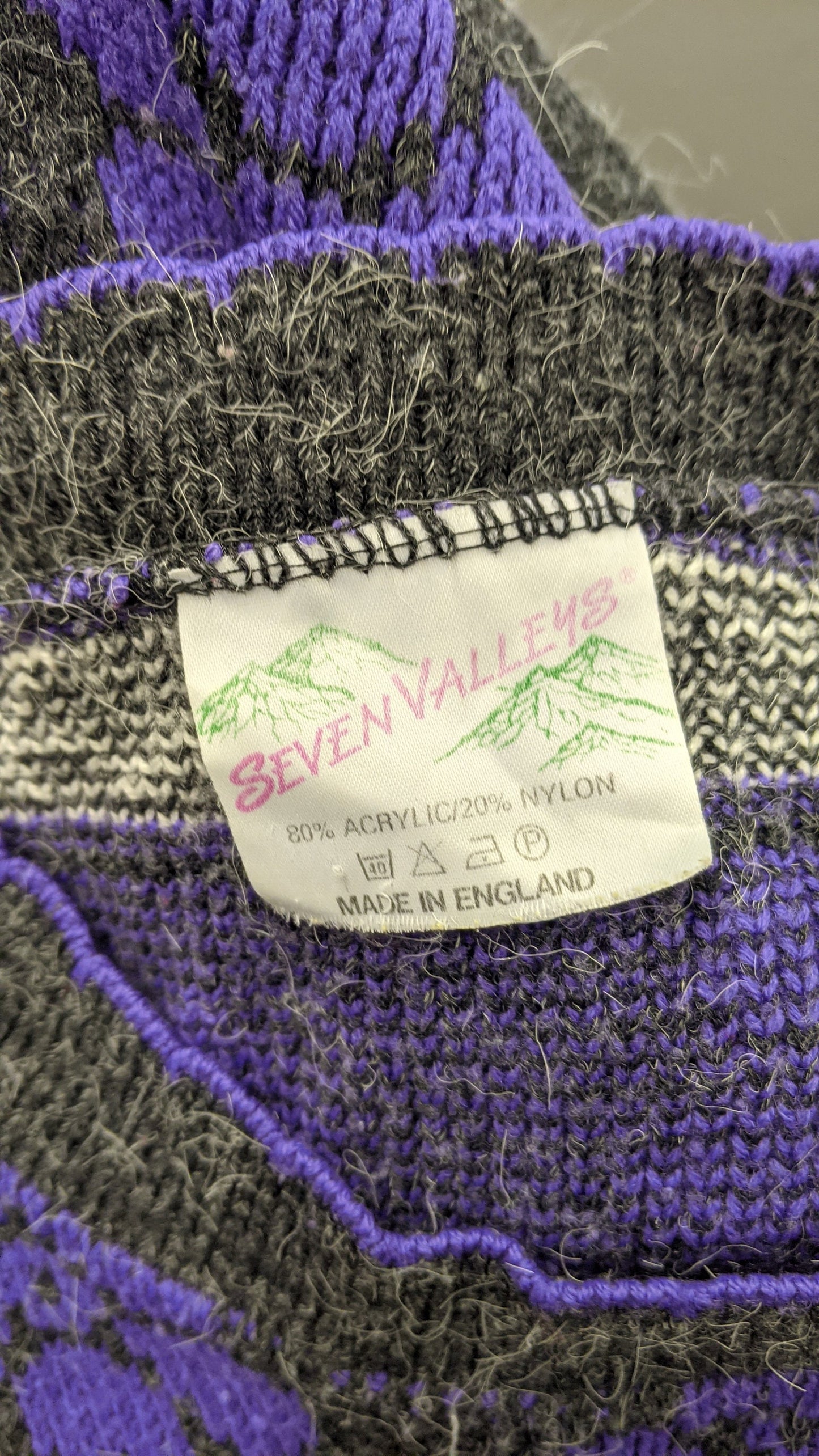 80s Purple Flower Long Sweater by Seven Valleys, Kitsch Jumper, Plus Size XL